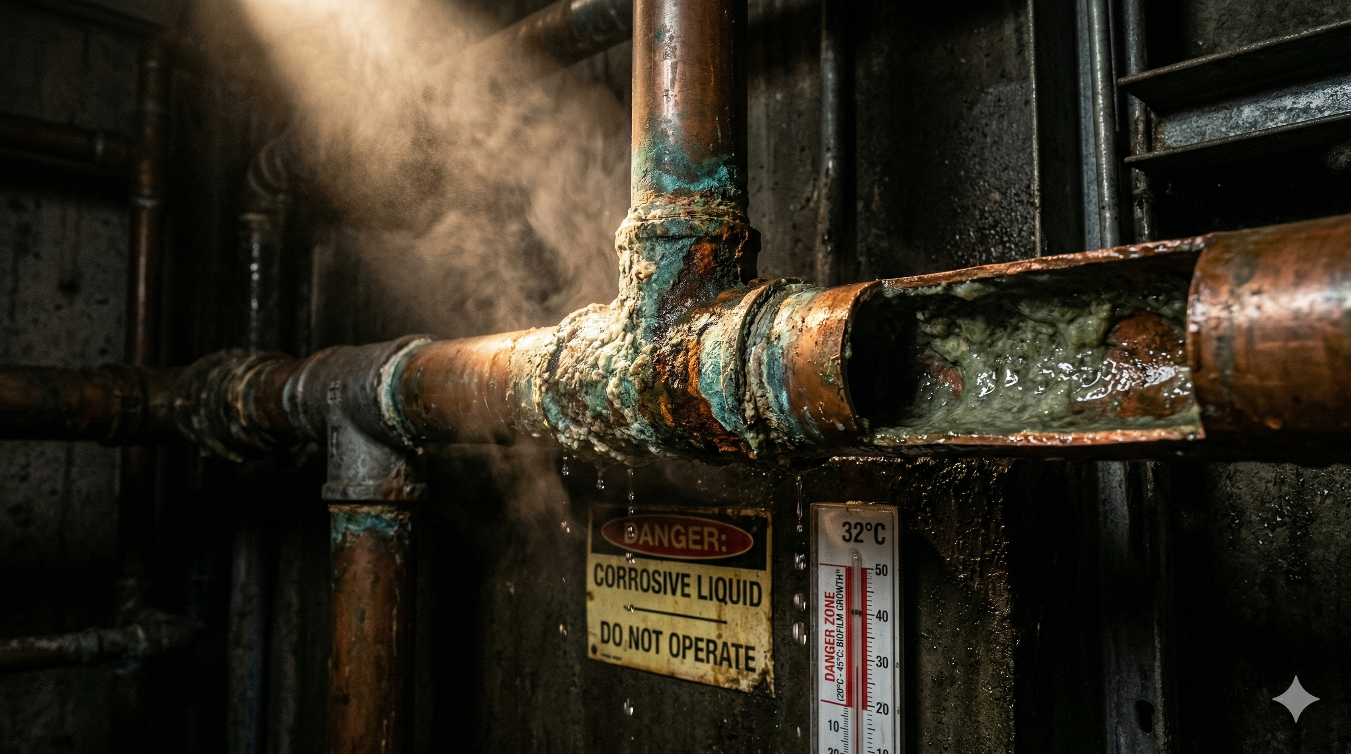 Corroded pipes showing Legionella risk